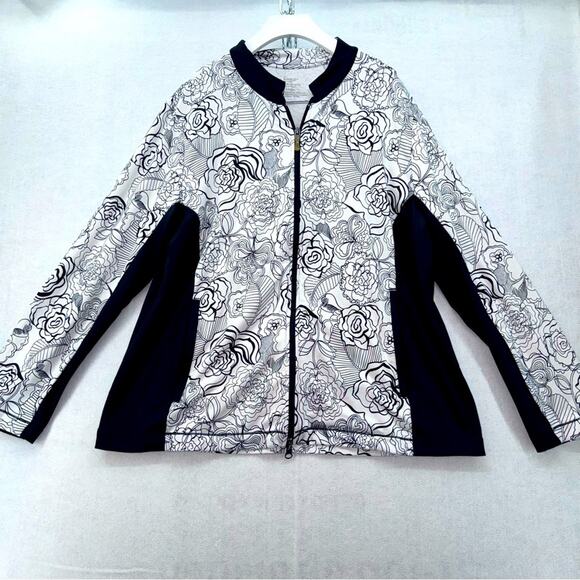 Soma Floral Black White Full Zip Running Yoga Workout Pilates Stretch Jacket XL - Picture 1 of 3